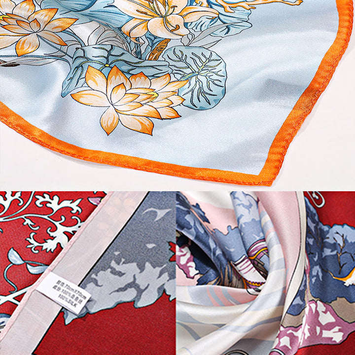 Buddha Stones Pastoral Scene Hot Air Balloon Spring Blossom 100% Mulberry Silk Neck Hair Scarf - image 36