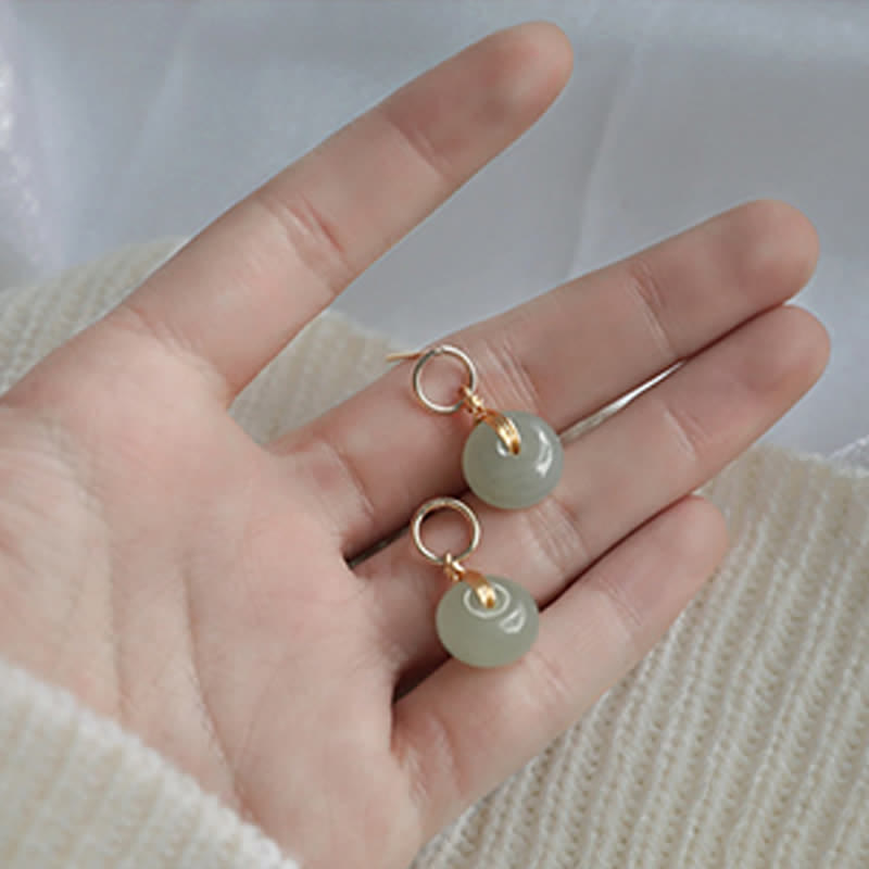 Buddha Stones Round Jade Peace Buckle Luck Drop Earrings - image 5