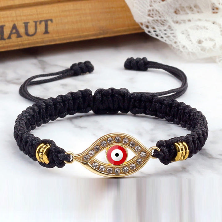 Buddha Stones Evil Eye Keep Away Evil Spirits String Bracelet - Black Red Evil Eye - Gold Border - image 47