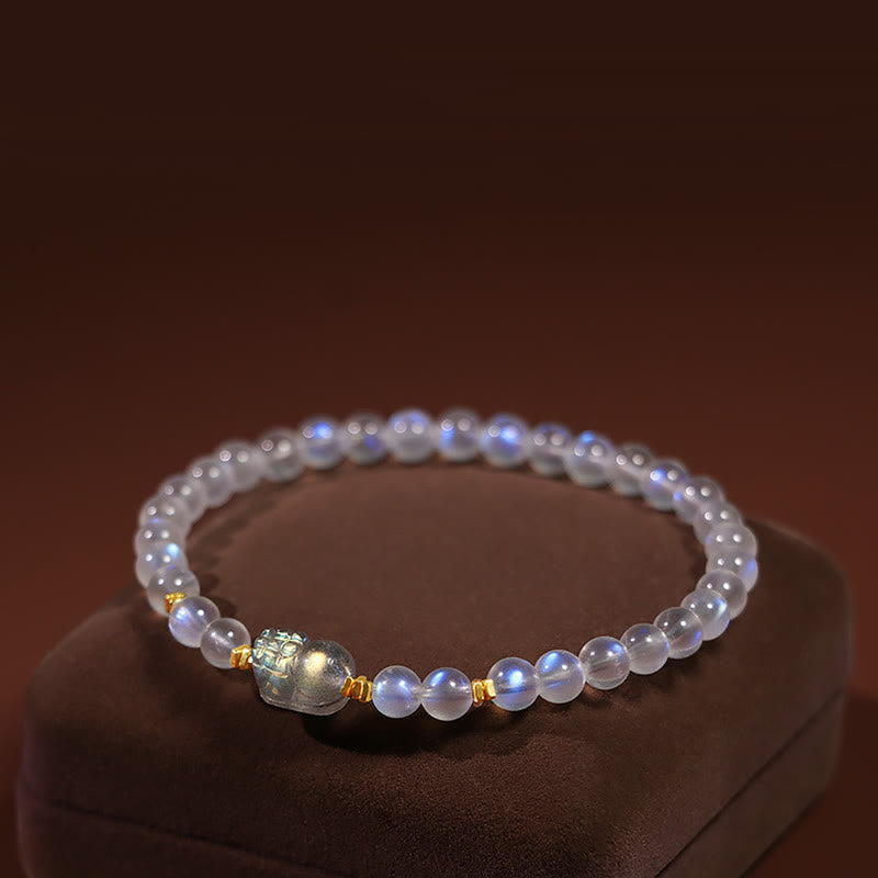 Buddha Stones 925 Sterling Silver Plated Gold Natural Moonstone PiXiu Healing Bracelet - Moonstone(Love♥Calm) - image 0