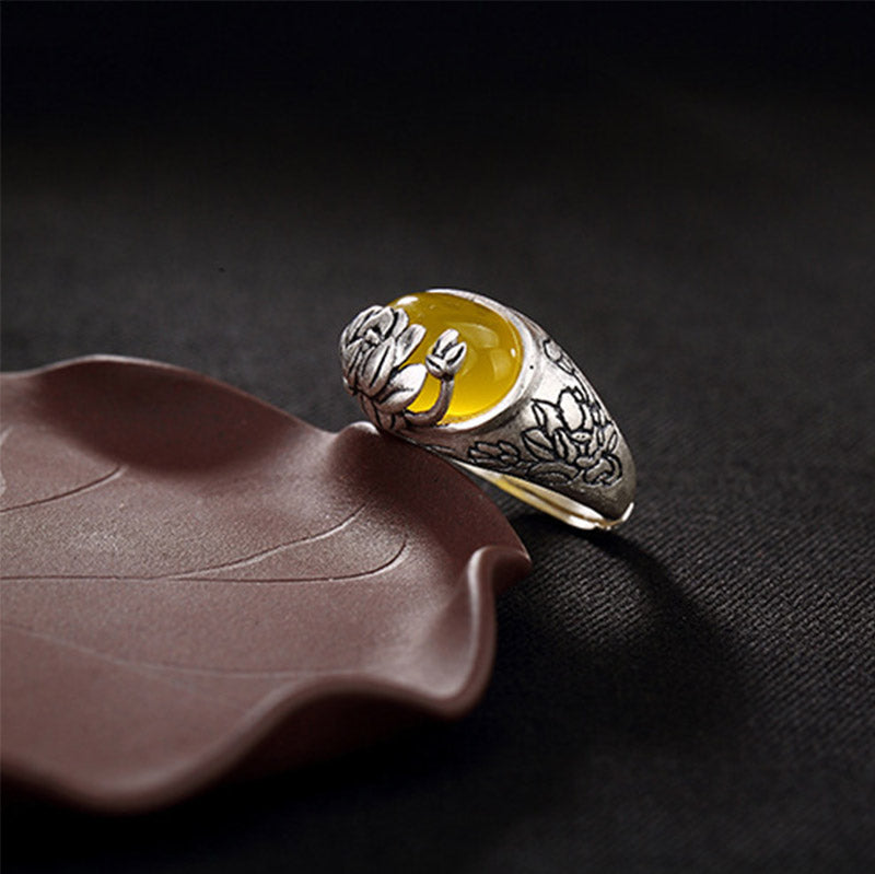 Buddha Stones Citrine Lotus Blessing Protection Adjustable Ring - image 2