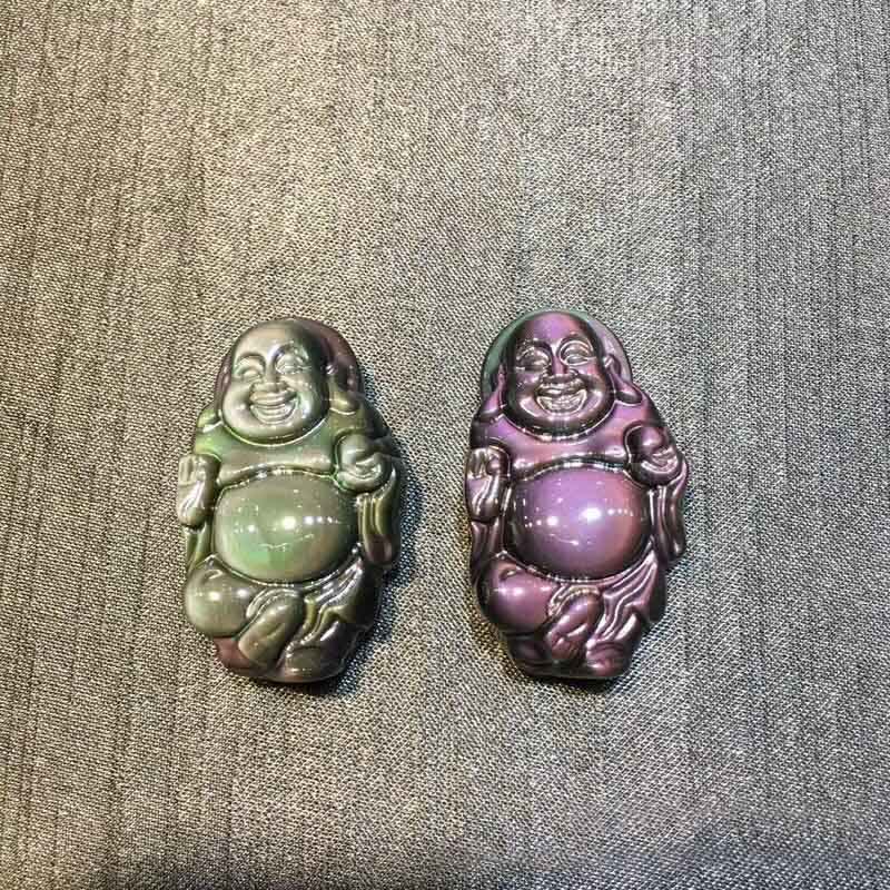 Natural Rainbow Obsidian Laughing Buddha Inner Peace Necklace Pendant - image 10