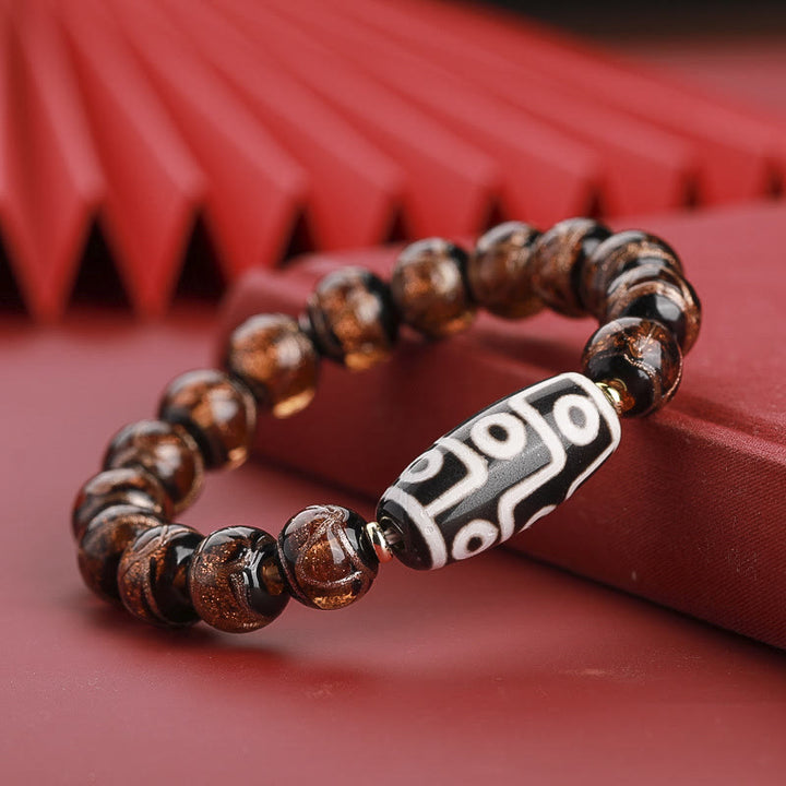 Buddha Stones Tibetan Nine-Eye Dzi Bead Three-eyed Dzi Bead Liuli Glass Bead Wealth Bracelet - Nine-Eye Dzi Bead - Brown Liuli Glass Bead - 14mm - image 5