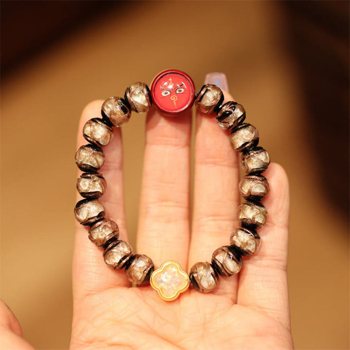 Buddha Stones Tibetan Gold Swallowing Beast Family Five God Of Wealth Thangka Fortune Bead Bracelet - White Black-Red God Of Wealth - image 12