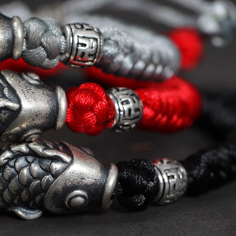 Buddha Stones Silver Luck Koi Fish Braided String Bracelet - image 8