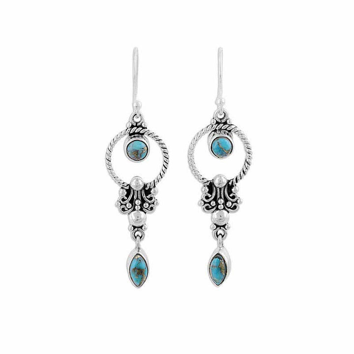 Buddha Stones 925 Sterling Silver Vintage Turquoise Waterdrop Pattern Balance Drop Dangle Earrings - image 9