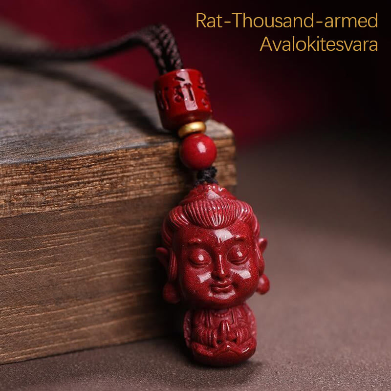 Buddha Stones Chinese Zodiac Natal Buddha Natural Cinnabar Amulet Keep Away Evil Spirits Necklace Pendant - Rat-Thousand-armed Avalokitesvara - image 10