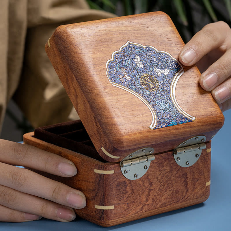 Antique Flower Leaf Handmade Rosewood Jewelry Storage Box Wooden Gift Organizer Box - Small Rosewood Jewelry Box 11.6*11.6*8cm - image 0
