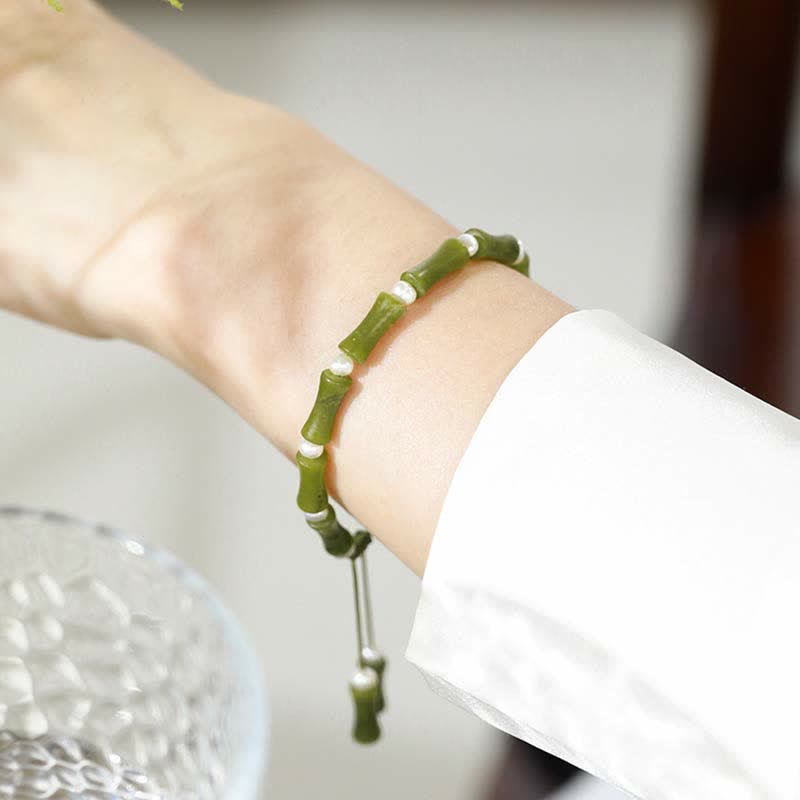 Buddha Stones Natural Peridot Bamboo Pattern Love Peace Bracelet - image 5