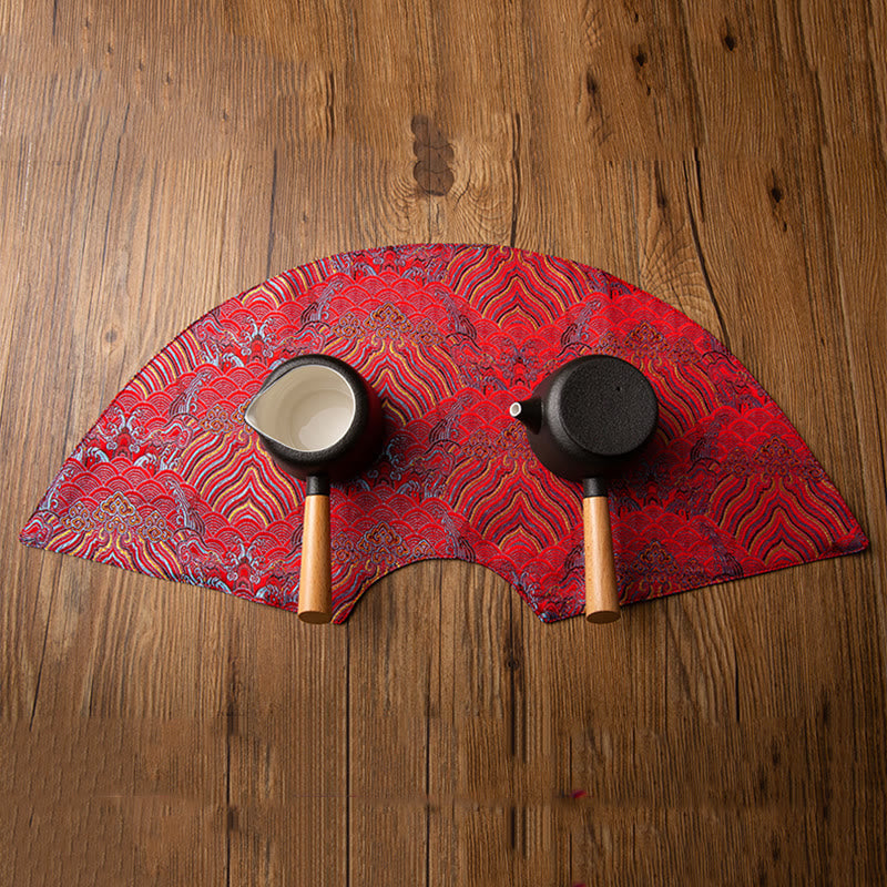Buddha Stones Vintage Sea Wave Bamboo Plum Blossom Embroidered Cup Mat Pad Tea Cup Coaster Kung Fu Tea Mat - image 12