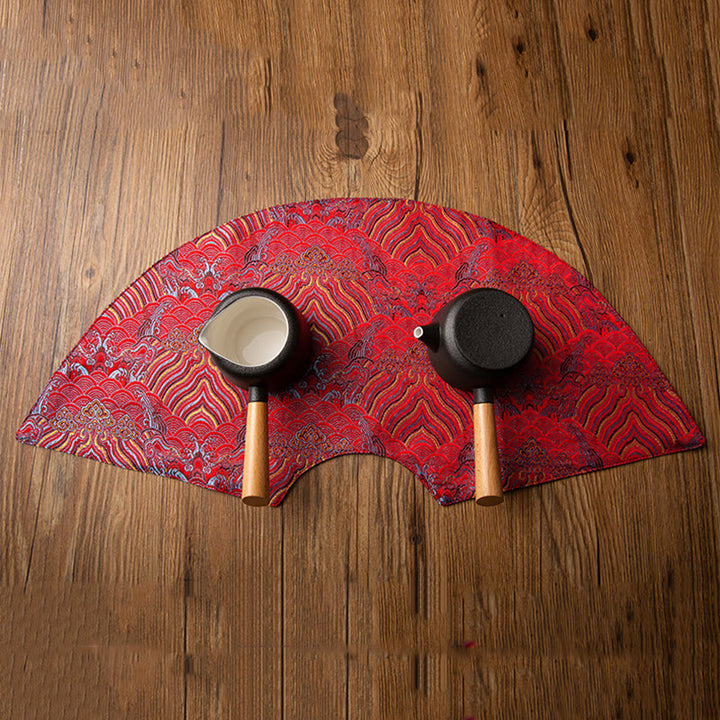 Buddha Stones Vintage Sea Wave Bamboo Plum Blossom Embroidered Cup Mat Pad Tea Cup Coaster Kung Fu Tea Mat - image 12