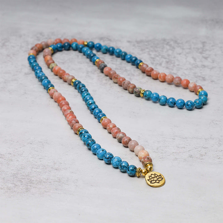 Buddha Stones 108 Mala Beads Apatite Red Stone Lotus Meditation Prayer Bead Bracelet - image 2