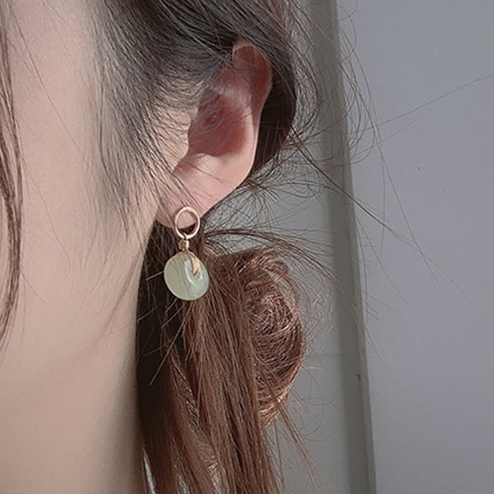 Buddha Stones Round Jade Peace Buckle Luck Drop Earrings - image 2