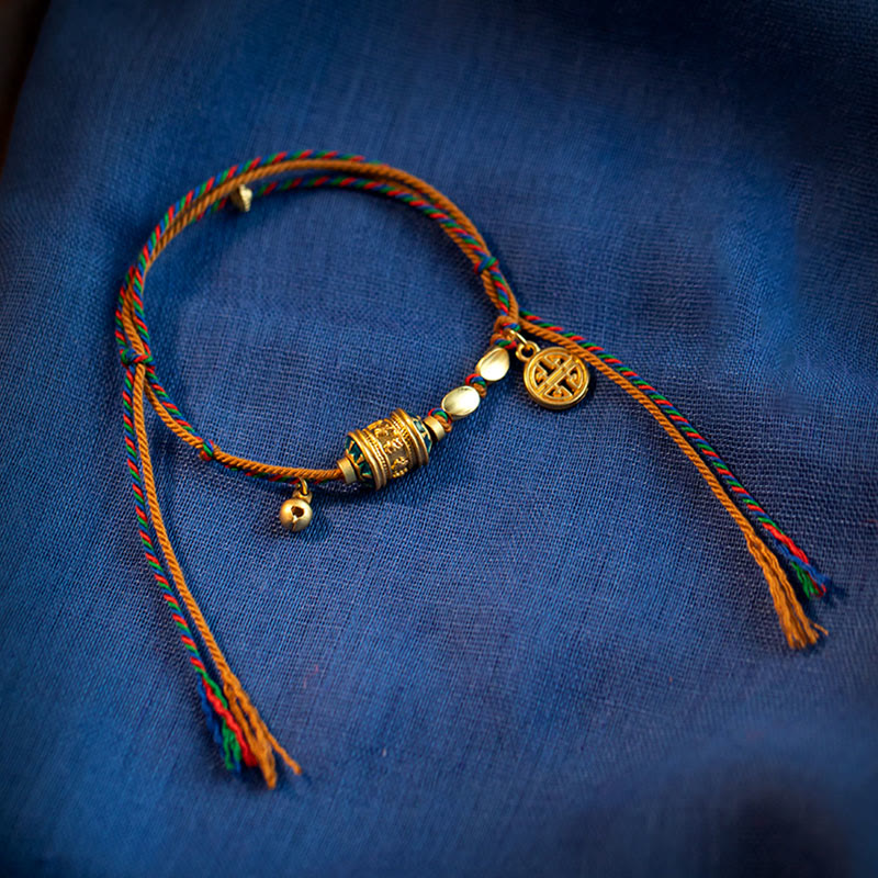 Buddha Stones Tibetan Handmade Om Mani Padme Hum Prayer Wheel Protection Strength String Bracelet - Om Mani Padme Hum(Love♥Focus)(Wrist Circumference 14-18cm) - image 0