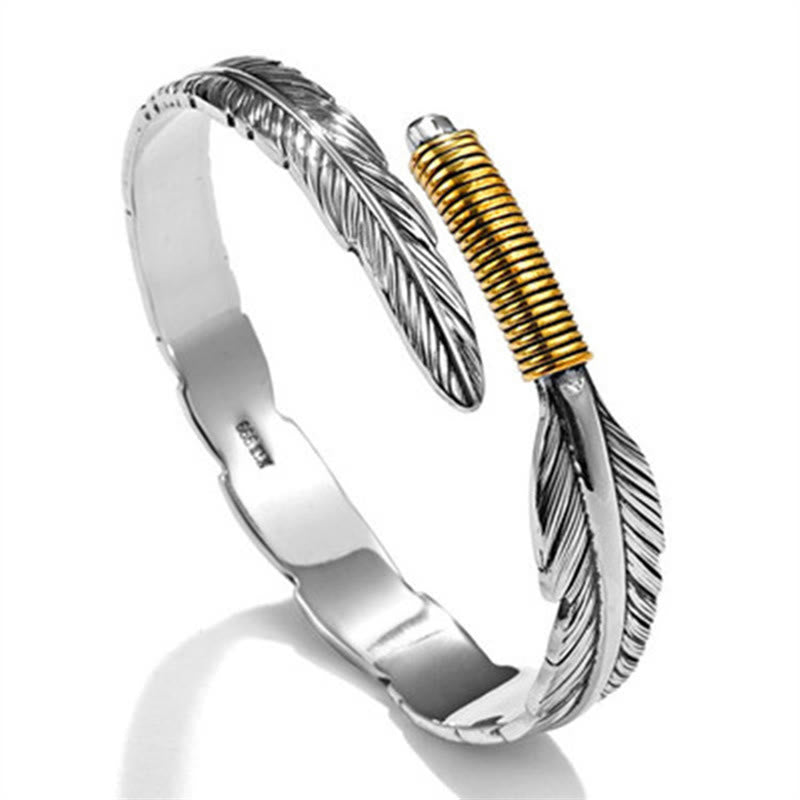 Buddha Stones Feather Pattern Engraved Luck Cuff Bracelet Bangle - image 4