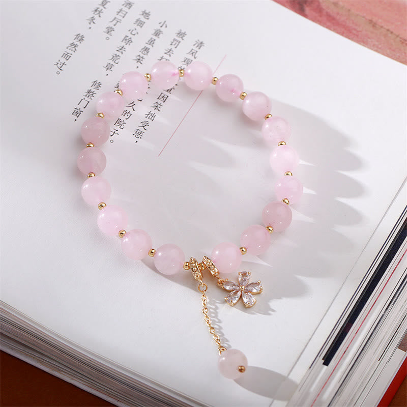 Buddha Stones Natural Pink Crystal Plum Blossom Love Bracelet - Pink Crystal(Soothing♥Warmth) - image 0