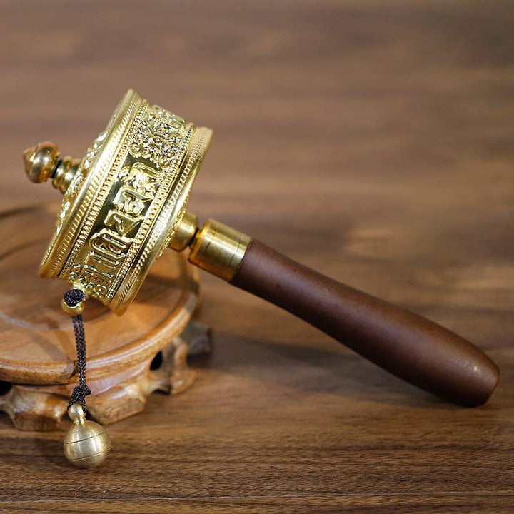 Tibetan Prayer Wheel Six True Words Sandalwood Healing Decoration - Gold - image 0