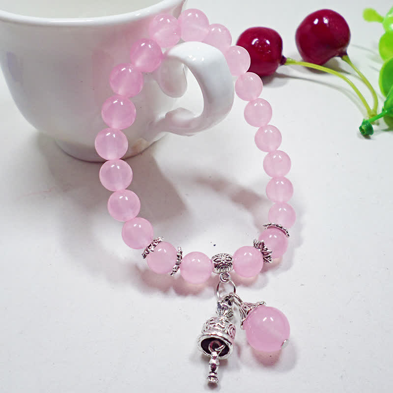 Buddha Stones Vintage Crystal Chalcedony Stone Energy Beaded Bell Charm Bracelet - image 5