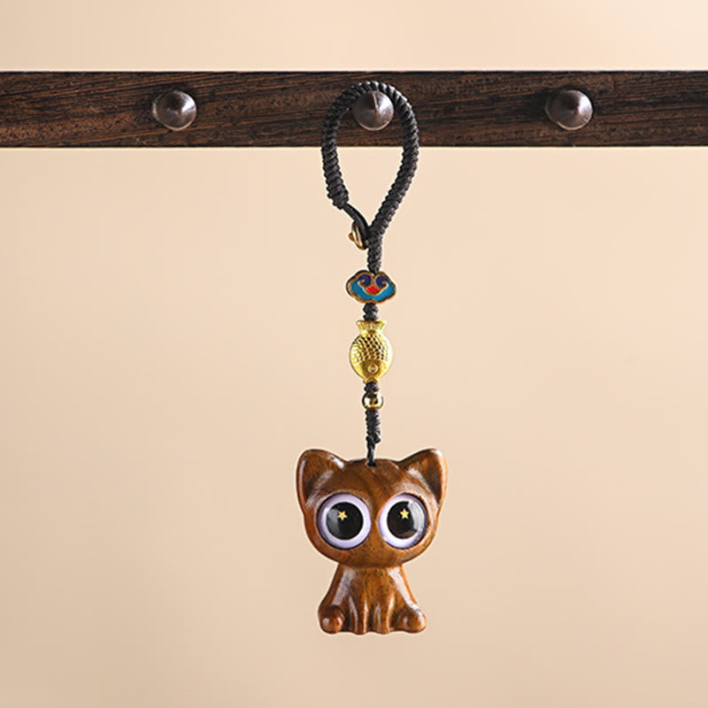 Buddha Stones Green Sandalwood Lucky Cat Koi Fish Cure Key Chain Phone Hanging Decoration - image 12