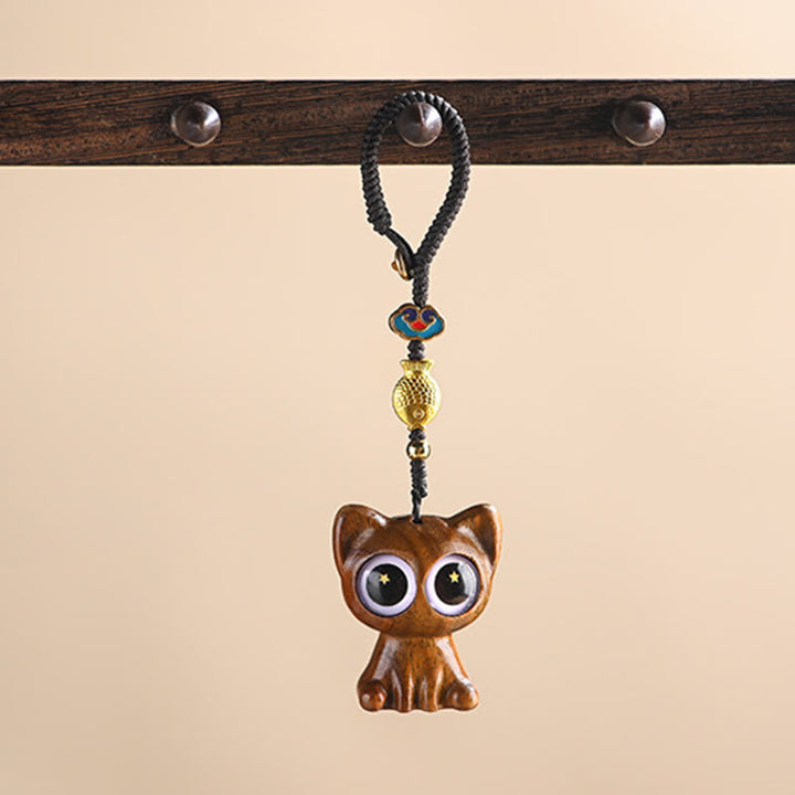 Buddha Stones Green Sandalwood Lucky Cat Koi Fish Cure Key Chain Phone Hanging Decoration - image 12