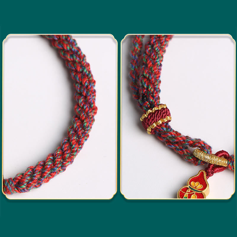 Buddha Stones Handmade Colorful Gourd Flower Protection Braided String Bracelet - image 6