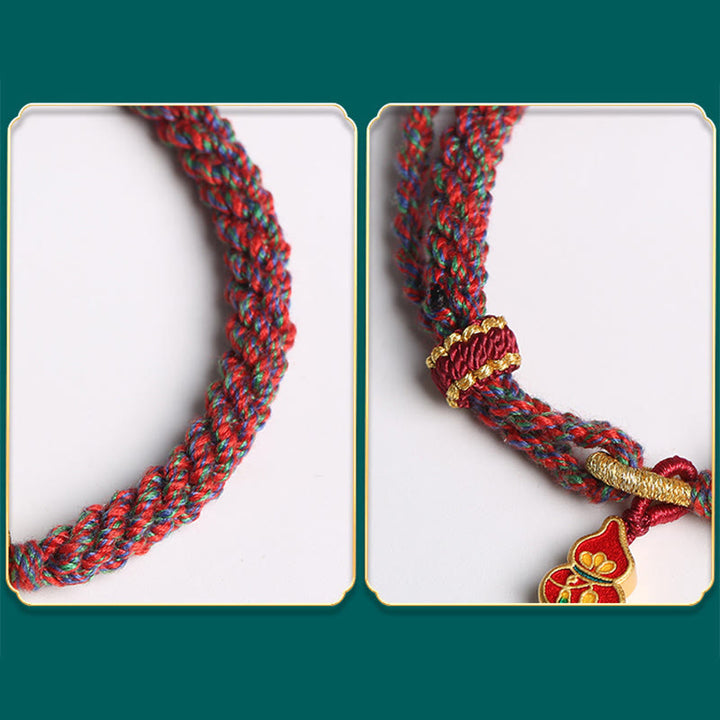 Buddha Stones Handmade Colorful Gourd Flower Protection Braided String Bracelet - image 6
