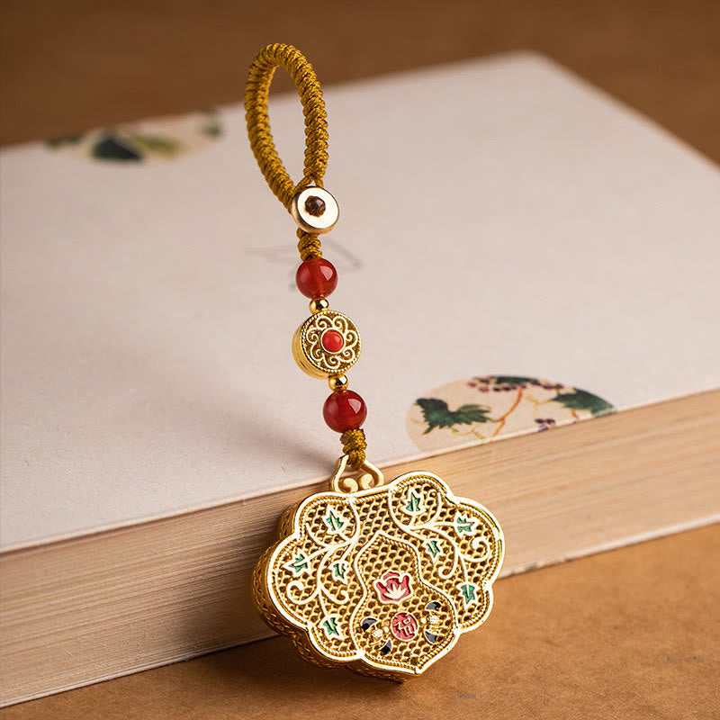 Buddha Stones Lock of Good Wishes Fu Character Luck Blessing Key Chain - image 1