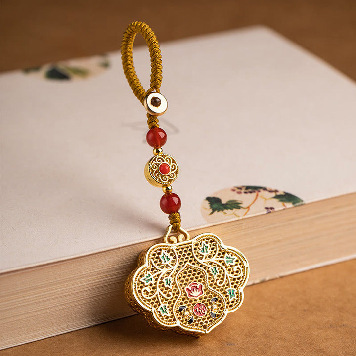 Buddha Stones Lock of Good Wishes Fu Character Luck Blessing Key Chain - image 1