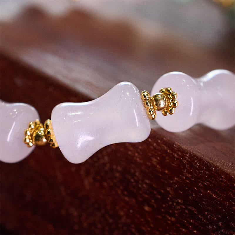 Buddha Stones Natural White Golden Silk Jade Bamboo Pattern Wealth Lucky Bag Fu Character Bracelet - image 3