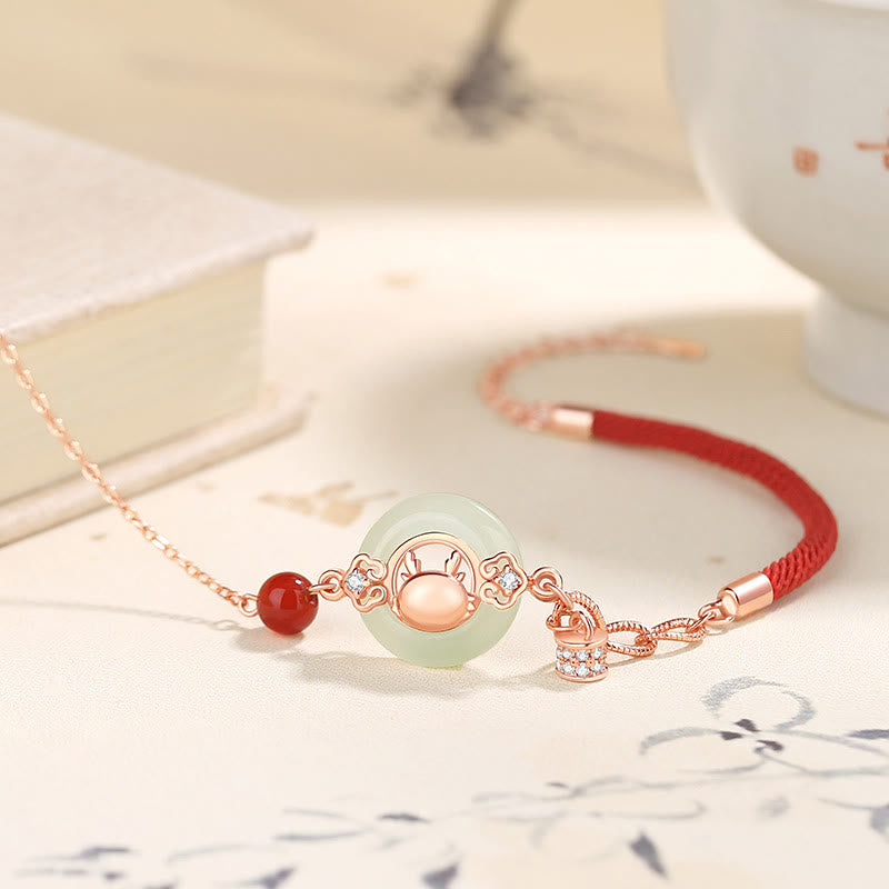 Buddha Stones 925 Sterling Silver Year of the Dragon Natural Hetian Jade Zircon Peace Buckle Protection Bracelet Necklace Pendant - image 2