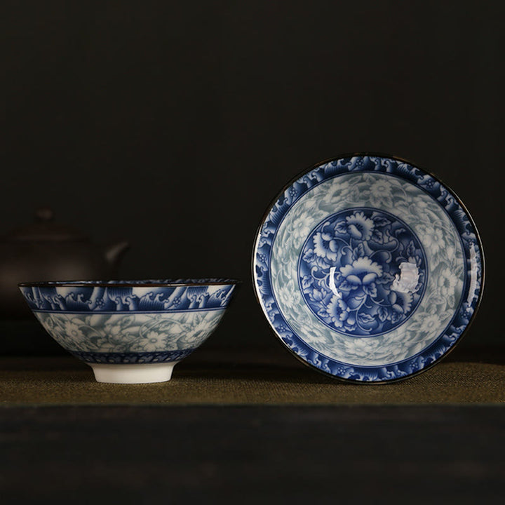 Buddha Stones Flowers Fu Character Mountains Lotus Cherry Blossoms Ceramic Teacup Kung Fu Tea Cup - Blue And White Porcelain 8.5cm*4cm*90ml - image 34