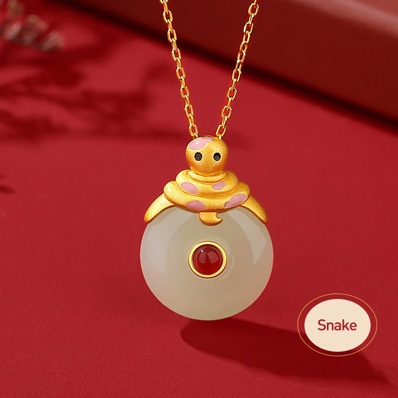 Buddha Stones 925 Sterling Silver Hetian Jade Chinese Zodiac Year of the Dragon Red Agate Luck Protection Necklace Pendant - Snake - image 15