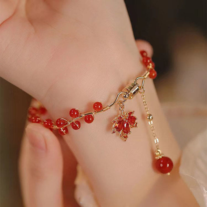 Buddha Stones Red Maple Leaf Luck Charm Bracelet - image 8