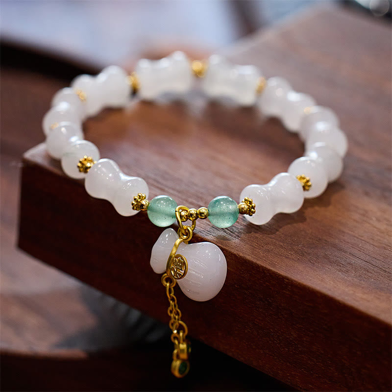 Buddha Stones Natural White Golden Silk Jade Bamboo Pattern Wealth Lucky Bag Fu Character Bracelet - Gold Silk Jade Bamboo Money Bag - image 0