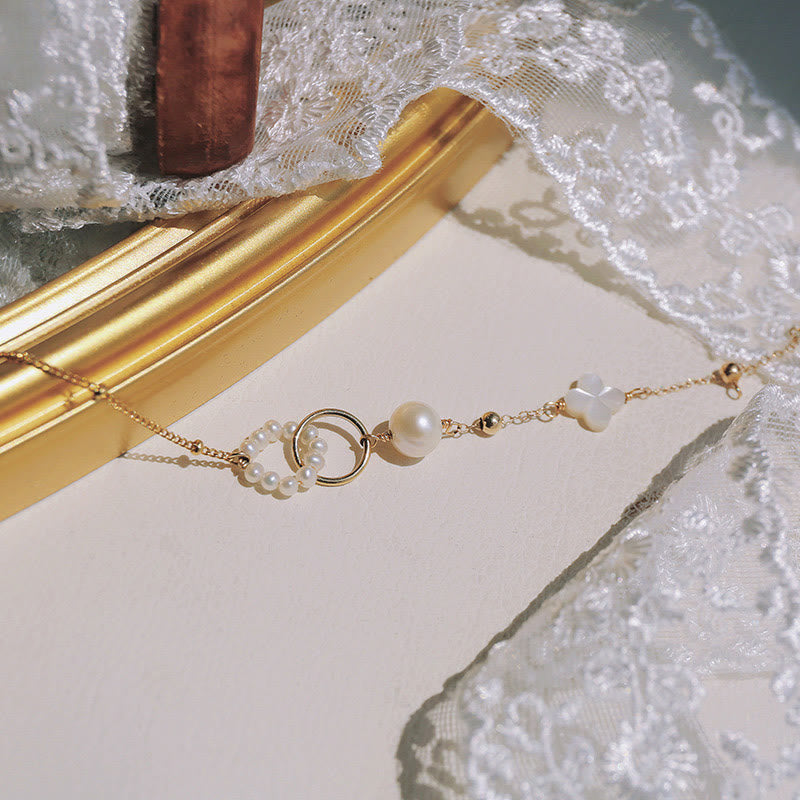 Buddha Stones 14K Gold Plated Pearl Double Peace Buckle Healing Chain Bracelet - image 4