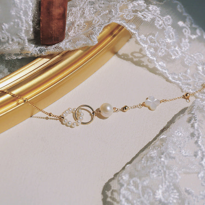 Buddha Stones 14K Gold Plated Pearl Double Peace Buckle Healing Chain Bracelet - image 4