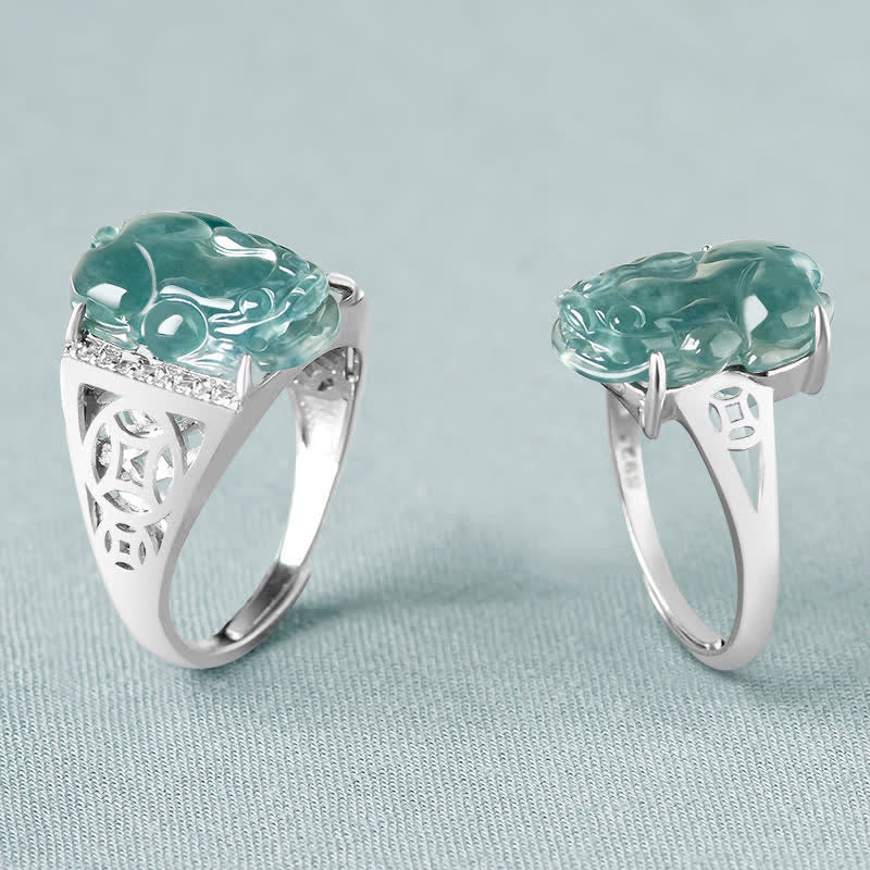 Buddha Stones 925 Sterling Silver Fengshui Wealth Prosperity Jade PiXiu Luck Ring - image 2
