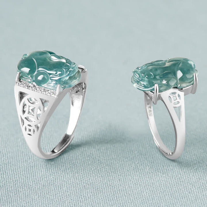 Buddha Stones 925 Sterling Silver Fengshui Wealth Prosperity Jade PiXiu Luck Ring - image 2