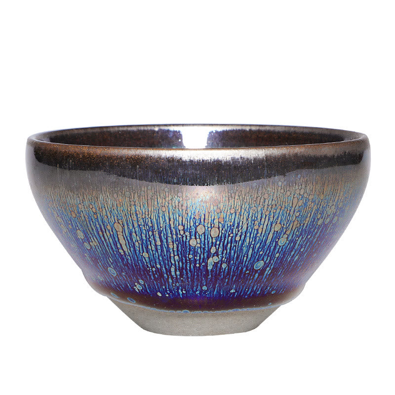 Buddha Stones Chinese Jianzhan Blue Colorful Glaze Ceramic Teacup Tenmoku Kung Fu Tea Cup With Gift Box - Cup Bowl 9.2cm*5cm*200ml - image 4
