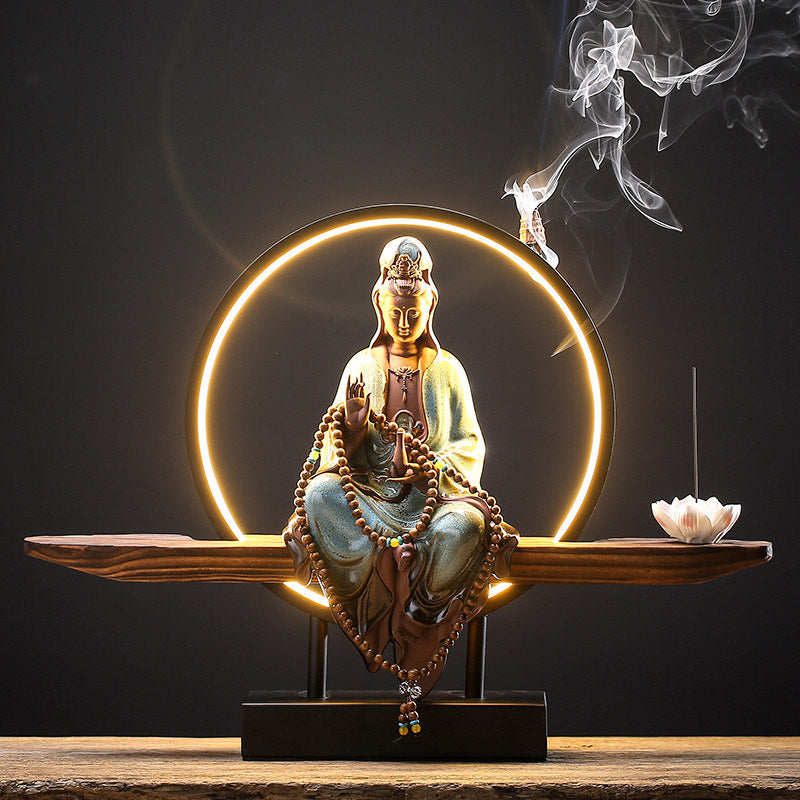 Buddha Stones Buddha Avalokitesvara Ceramic Lotus Relaxation Incense Burner Decoration - Avalokitesvara Blue - image 19