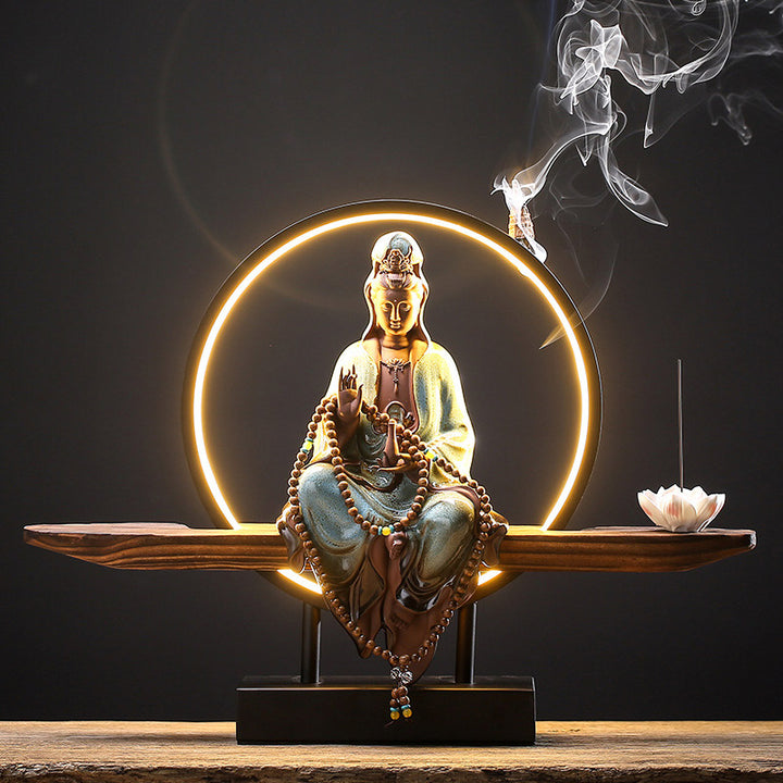 Buddha Stones Buddha Avalokitesvara Ceramic Lotus Relaxation Incense Burner Decoration - Avalokitesvara Blue - image 19