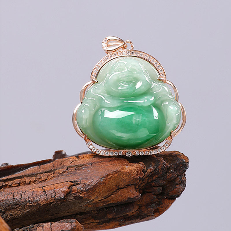 925 Sterling Silver Laughing Buddha Natural Jade Prosperity Necklace Chain Pendant - image 8