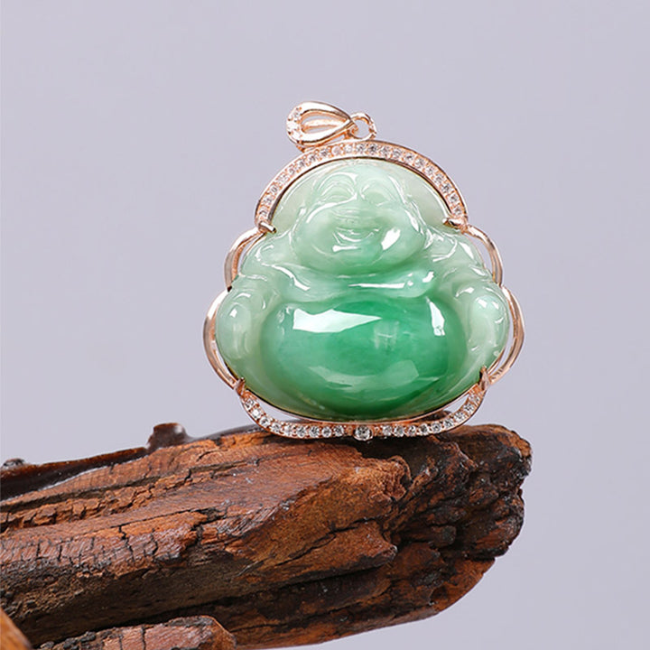 925 Sterling Silver Laughing Buddha Natural Jade Prosperity Necklace Chain Pendant - image 8