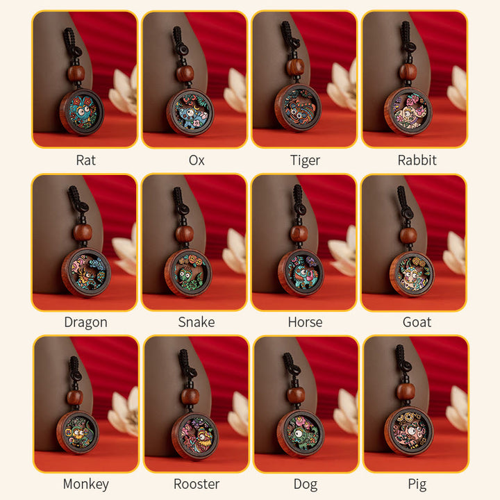 Buddha Stones Year Of The Dragon Hand Painted Chinese Zodiac Rosewood Carved Calm Key Chain - image 6