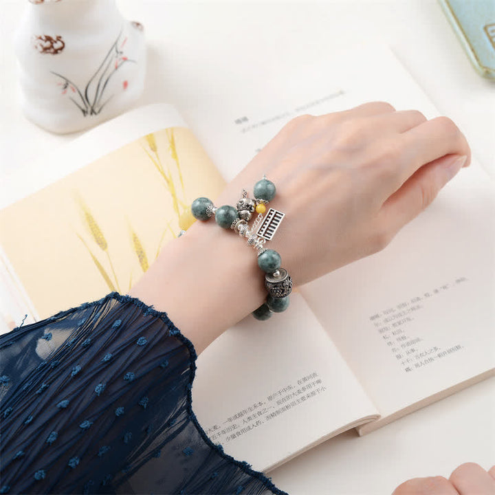 Buddha Stones 925 Sterling Silver Cyan Jade Amber Abacus Lucky Cat Success Bracelet - image 2
