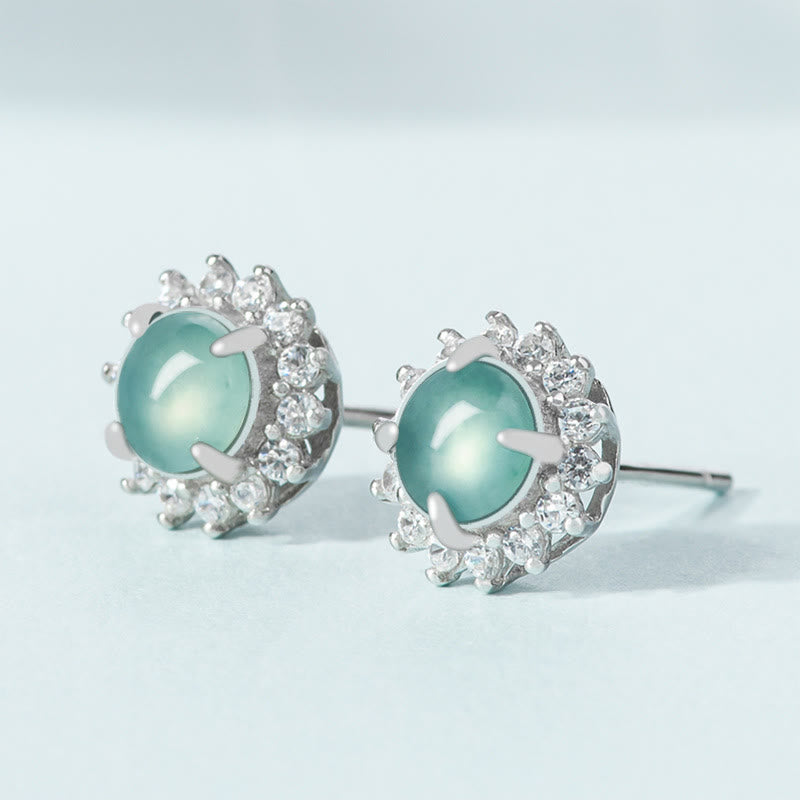 Buddha Stones 925 Sterling Silver Round Jade Luck Abundance Stud Earrings - image 2