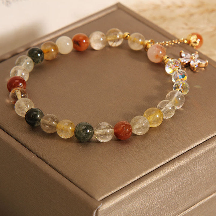 Buddha Stones Multicolored Rutilated Quartz Auspiciousness Zircon Flower Bracelet - image 6