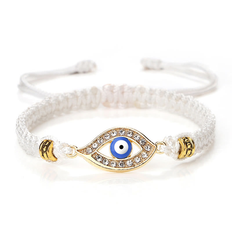 Buddha Stones Evil Eye Keep Away Evil Spirits String Bracelet - White Blue Evil Eye - Gold Border - image 20