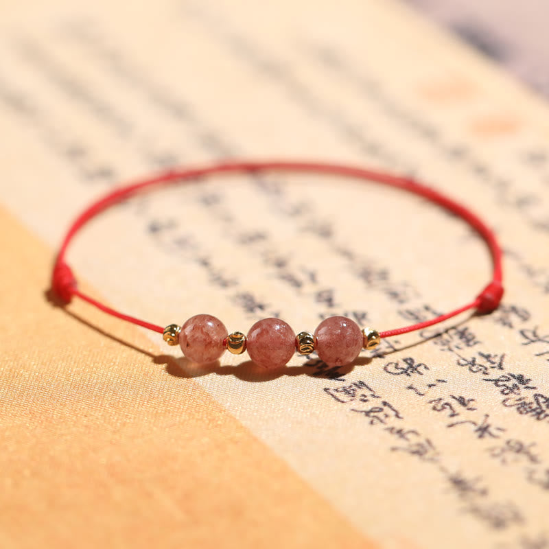 Buddha Stones Natural Strawberry Quartz Crystal Love Red String Weave Bracelet Anklet - Red Anklet(Ankle Circumference 16-36cm) - image 16