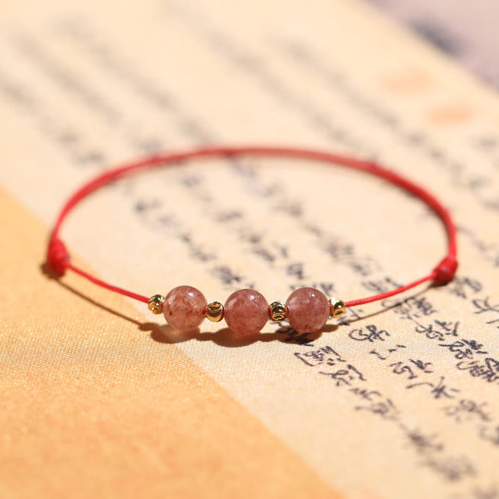 Buddha Stones Natural Strawberry Quartz Crystal Love Red String Weave Bracelet Anklet - Red Anklet(Ankle Circumference 16-36cm) - image 16